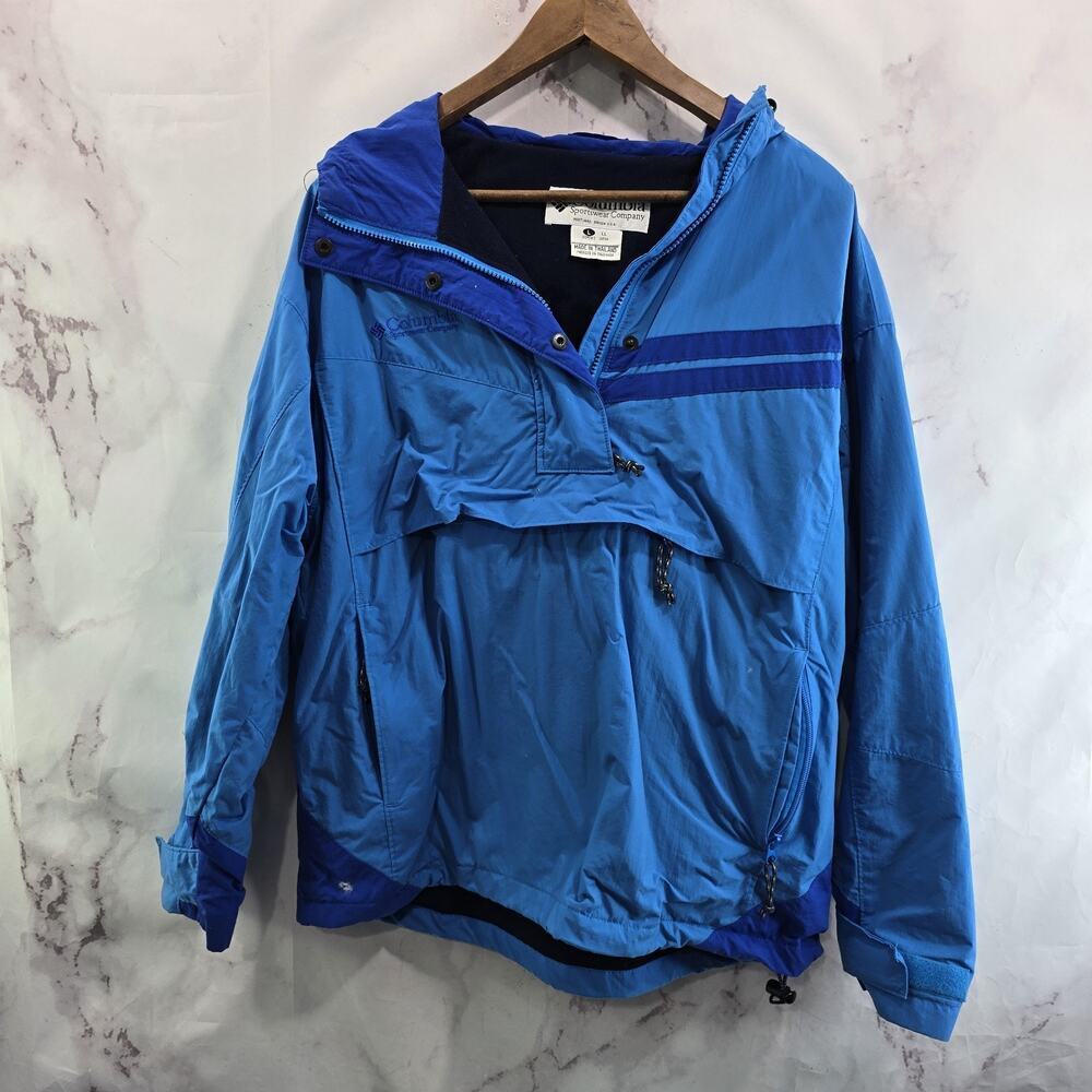 Columbia Jacket Womens XL Blue Vintage 90s Anorak Windbreaker Half Zip Fleece